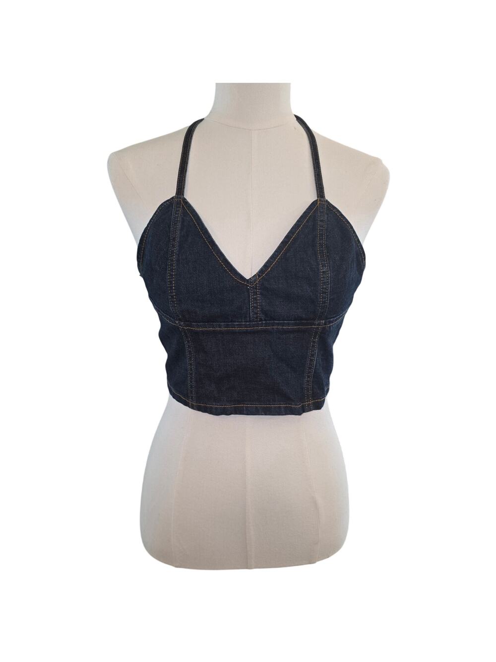 NWT XXS Blue Jean Halter Top w/Back Zip by Wild Fable